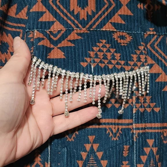 SAVANNA JANE Jacket Womens Medium Teal Western Boho Fringe Bling - Picture 5 of 11